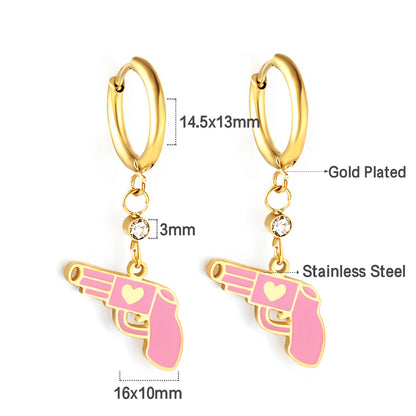 Wholesale 18K Gold Pink Pistol Hoop Earrings Unique Style