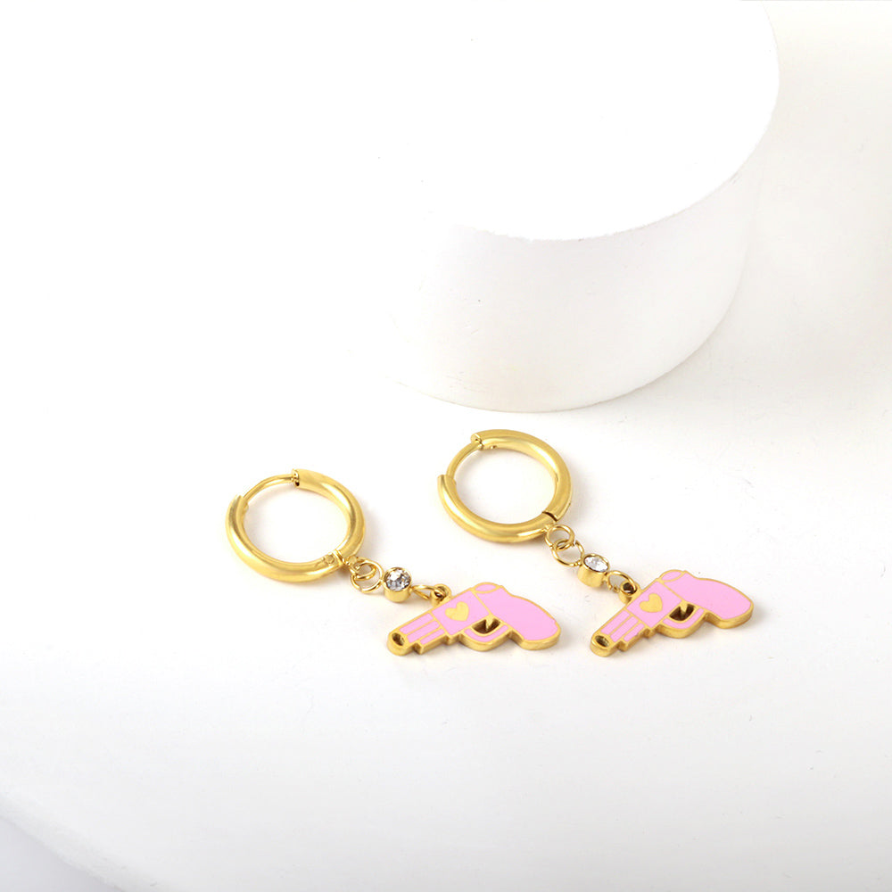 Wholesale 18K Gold Pink Pistol Hoop Earrings Unique Style