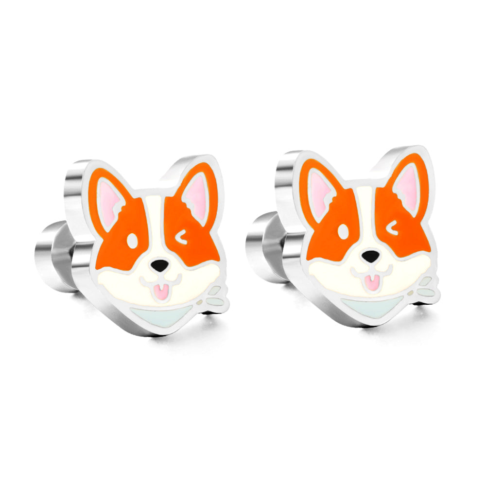 Wholesale 18K Gold Animal Stud Earrings Lovely Corgi Design