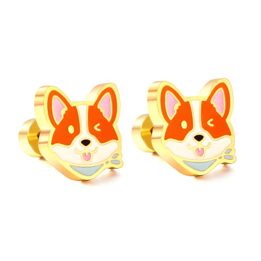 Wholesale 18K Gold Animal Stud Earrings Lovely Corgi Design