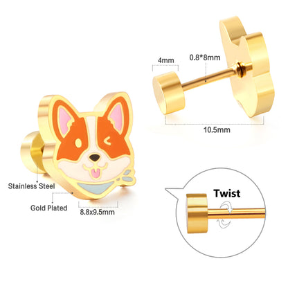 Wholesale 18K Gold Animal Stud Earrings Lovely Corgi Design