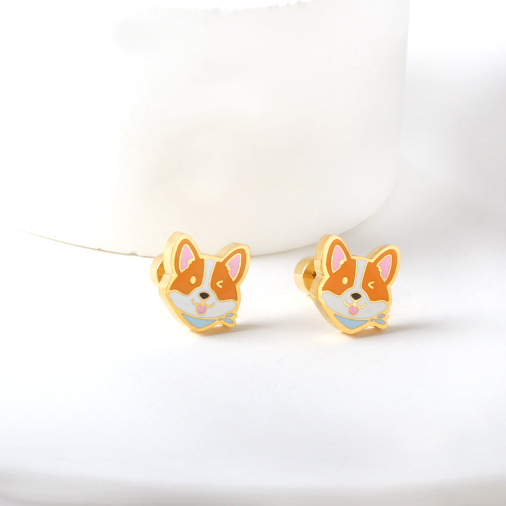 Wholesale 18K Gold Animal Stud Earrings Lovely Corgi Design