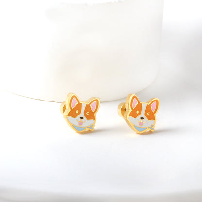 Wholesale 18K Gold Animal Stud Earrings Lovely Corgi Design