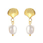 Bulk 18K Gold Shell - pearl Drop Hoop Earrings - Elegant & Charming