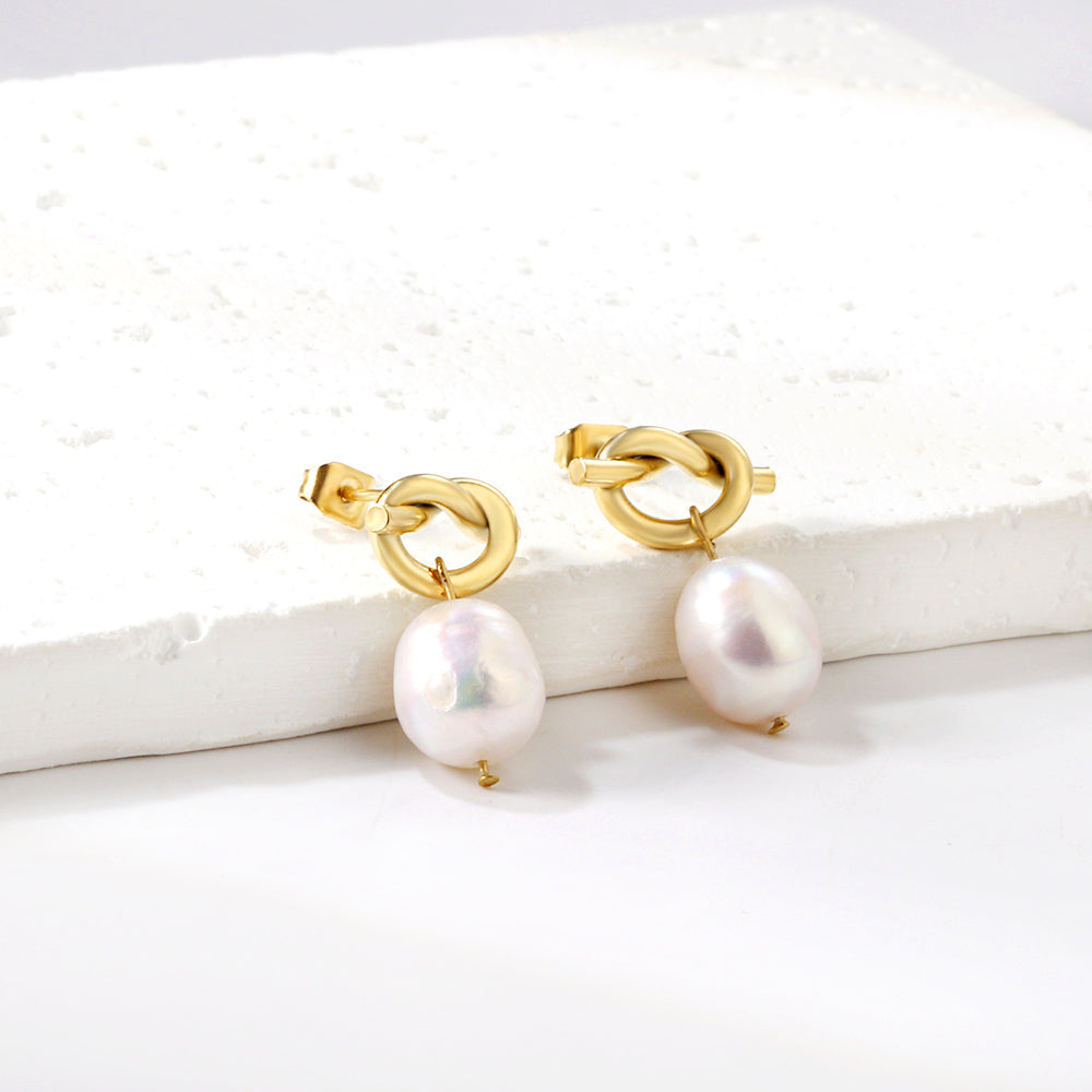 Wholesale 18K Gold Knot - pearl Hoop Earrings - Stylish & Unique