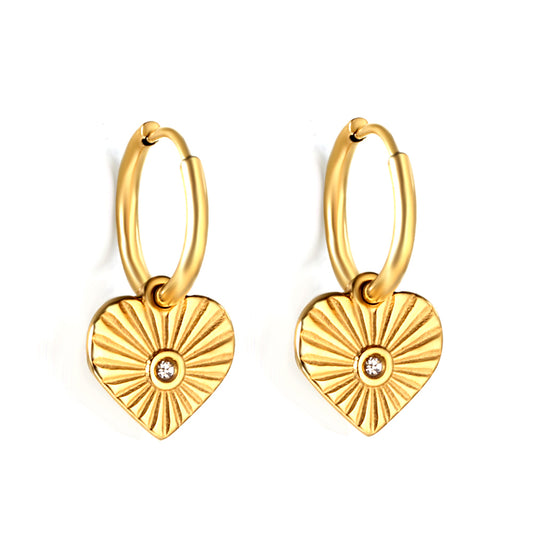 Wholesale 18K Gold Circle with Heart White Diamond Earrings