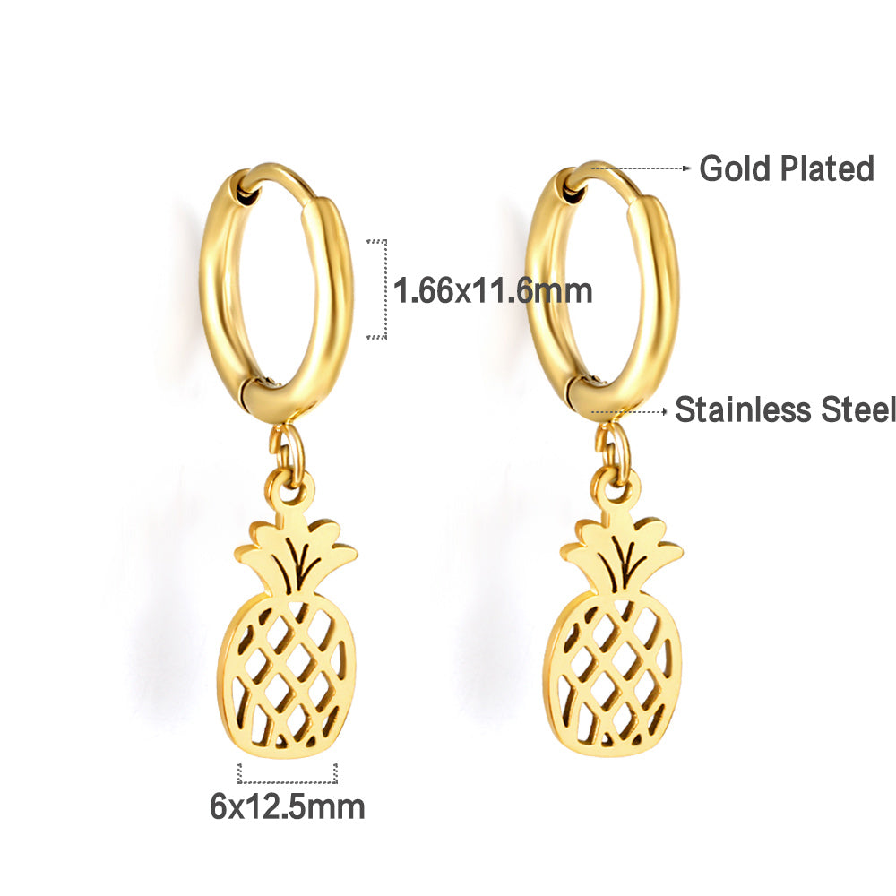 Bulk 18K Gold Tropical Pineapple Drop Hoop Earrings