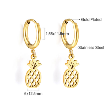 Bulk 18K Gold Tropical Pineapple Drop Hoop Earrings