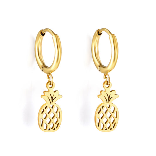 Bulk 18K Gold Tropical Pineapple Drop Hoop Earrings