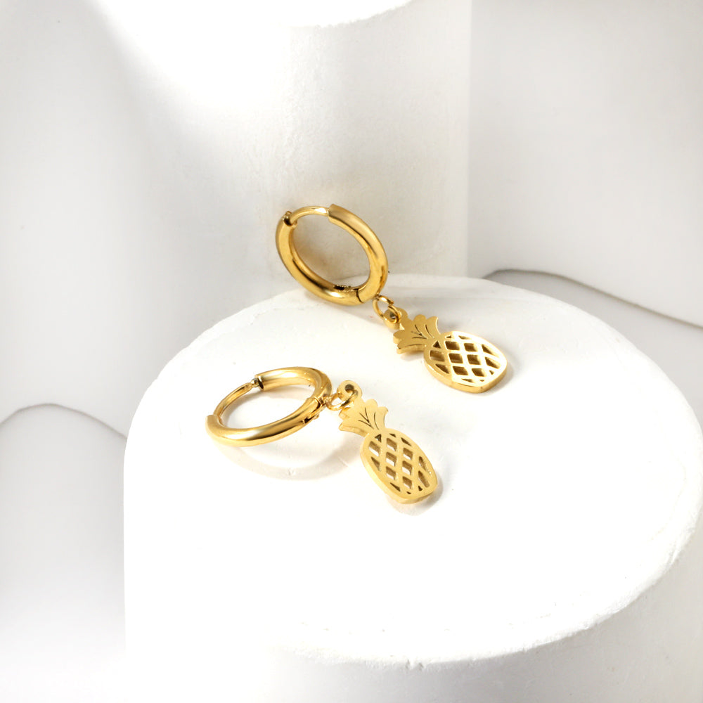 Bulk 18K Gold Tropical Pineapple Drop Hoop Earrings