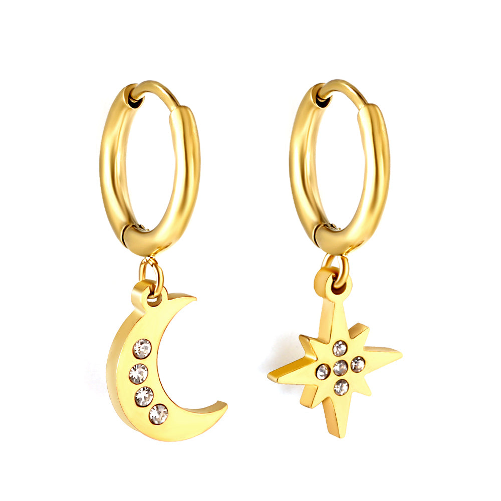 Wholesale 18K Gold Sparkle Moon Star Hoop Earrings Fast Production