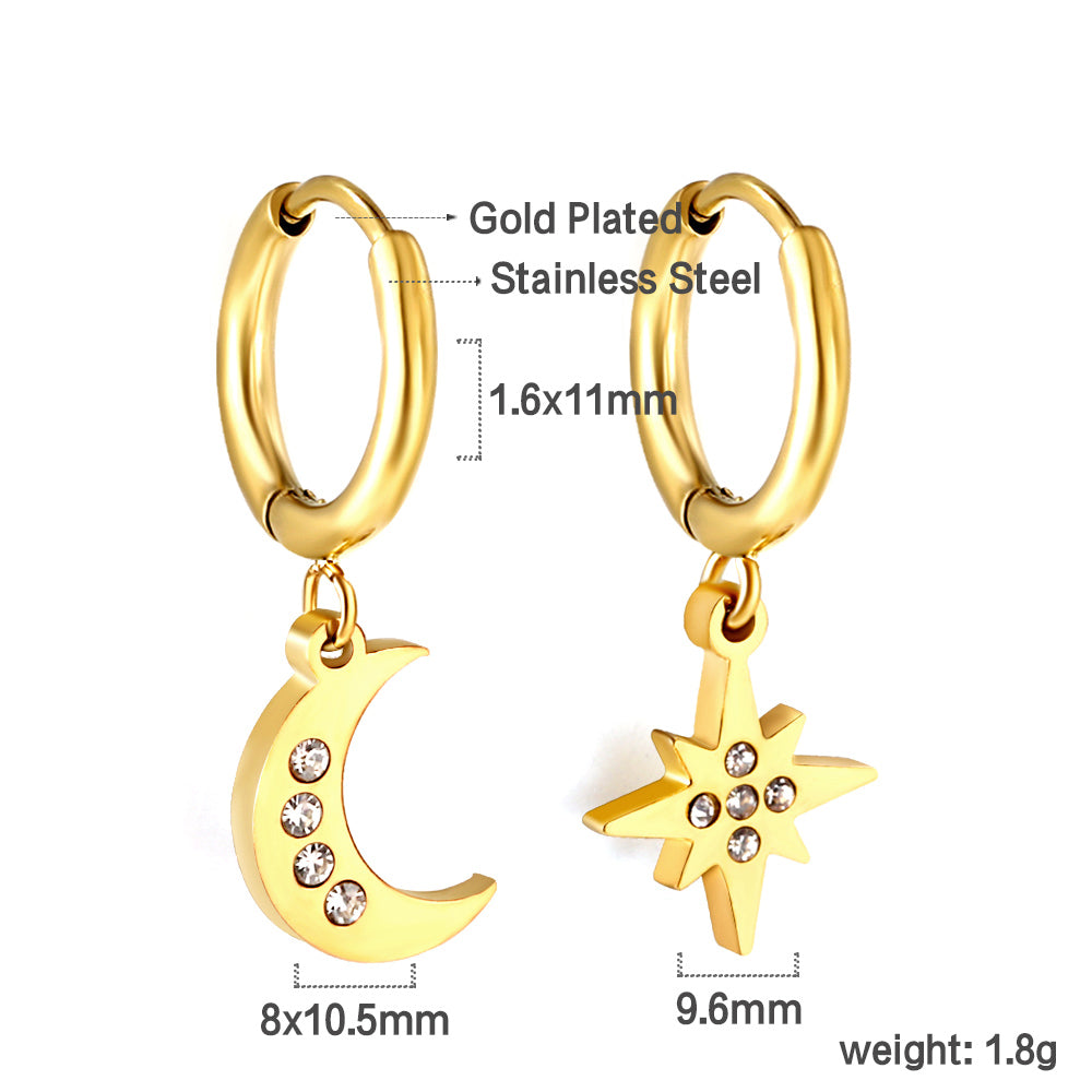 Wholesale 18K Gold Sparkle Moon Star Hoop Earrings Fast Production