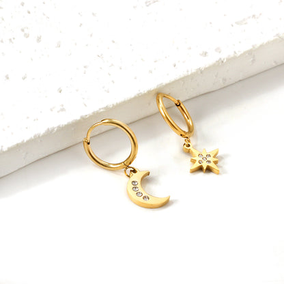 Wholesale 18K Gold Sparkle Moon Star Hoop Earrings Fast Production