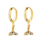 Wholesale Stainless Steel Gold Circle with Fishtail White Diamond Earrings