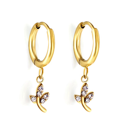 Wholesale 18k Gold Circle with Leaf White Diamond Hoop Earrings
