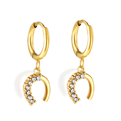 Wholesale 18K Gold Circle with U Shape White Diamond Stud Earrings