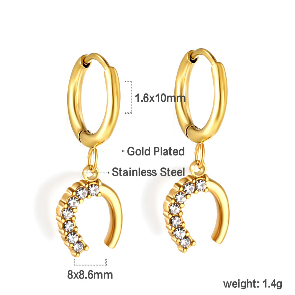 Wholesale 18K Gold Circle with U Shape White Diamond Stud Earrings