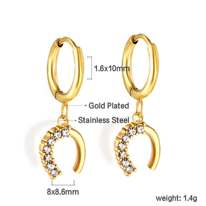 Wholesale 18K Gold Circle with U Shape White Diamond Stud Earrings