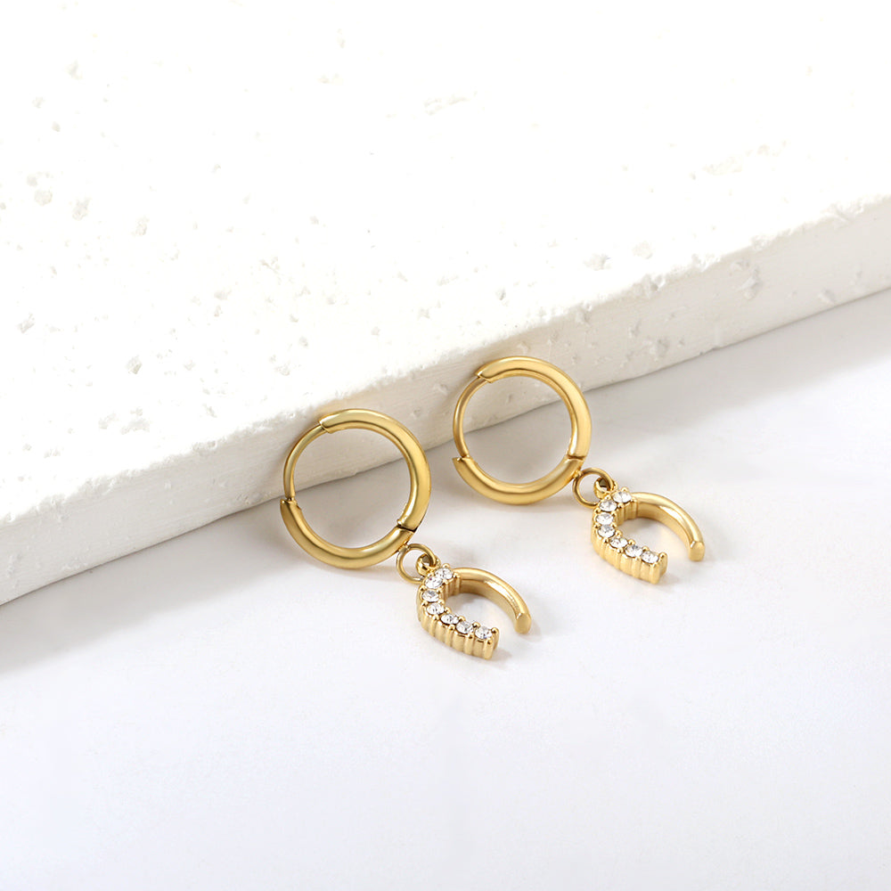 Wholesale 18K Gold Circle with U Shape White Diamond Stud Earrings