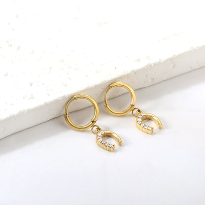 Wholesale 18K Gold Circle with U Shape White Diamond Stud Earrings