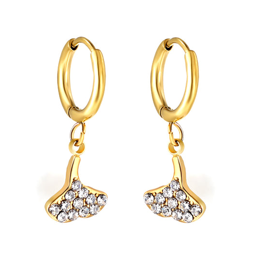 Wholesale 18K Gold Circle with Fan White Diamond Hoop Earrings
