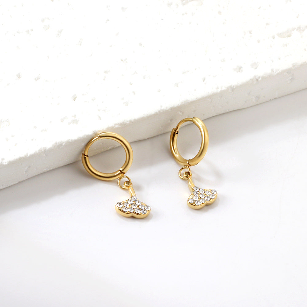 Wholesale 18K Gold Circle with Fan White Diamond Hoop Earrings
