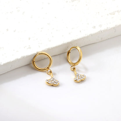 Wholesale 18K Gold Circle with Fan White Diamond Hoop Earrings