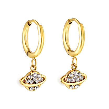 Wholesale 18K Gold Circle with Planet + Orbit White Diamond Stud Earrings