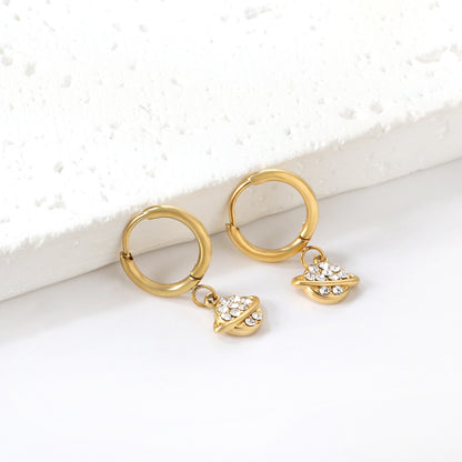 Wholesale 18K Gold Circle with Planet + Orbit White Diamond Stud Earrings