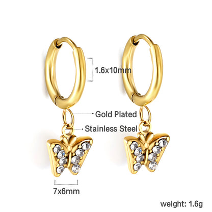 Wholesale 18K Gold Circle with Butterfly White Diamond Stud Earrings