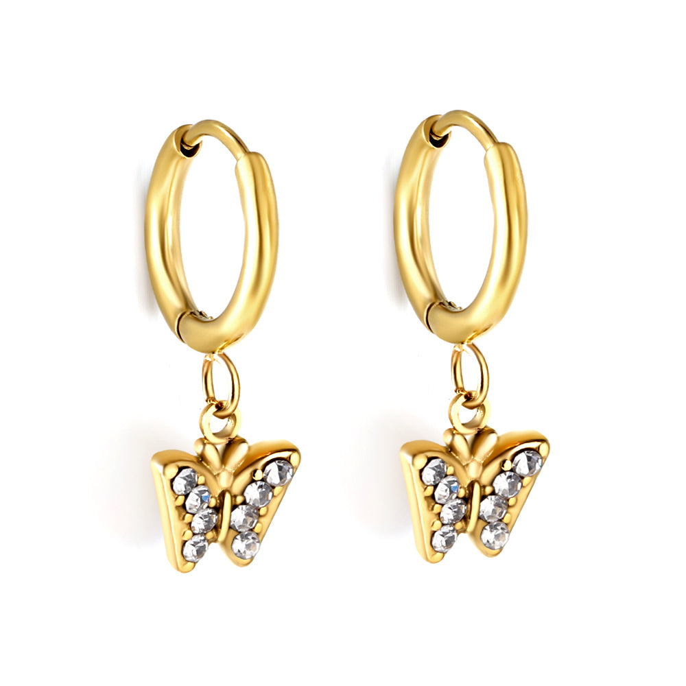 Wholesale 18K Gold Circle with Butterfly White Diamond Stud Earrings