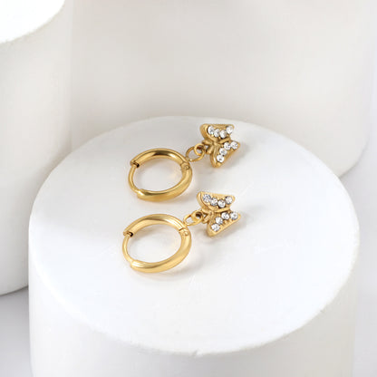 Wholesale 18K Gold Circle with Butterfly White Diamond Stud Earrings