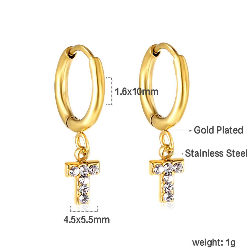 Bulk 18K Gold Letter T Diamond Hoop Earrings Stylish