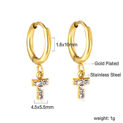 Bulk 18K Gold Letter T Diamond Hoop Earrings Stylish