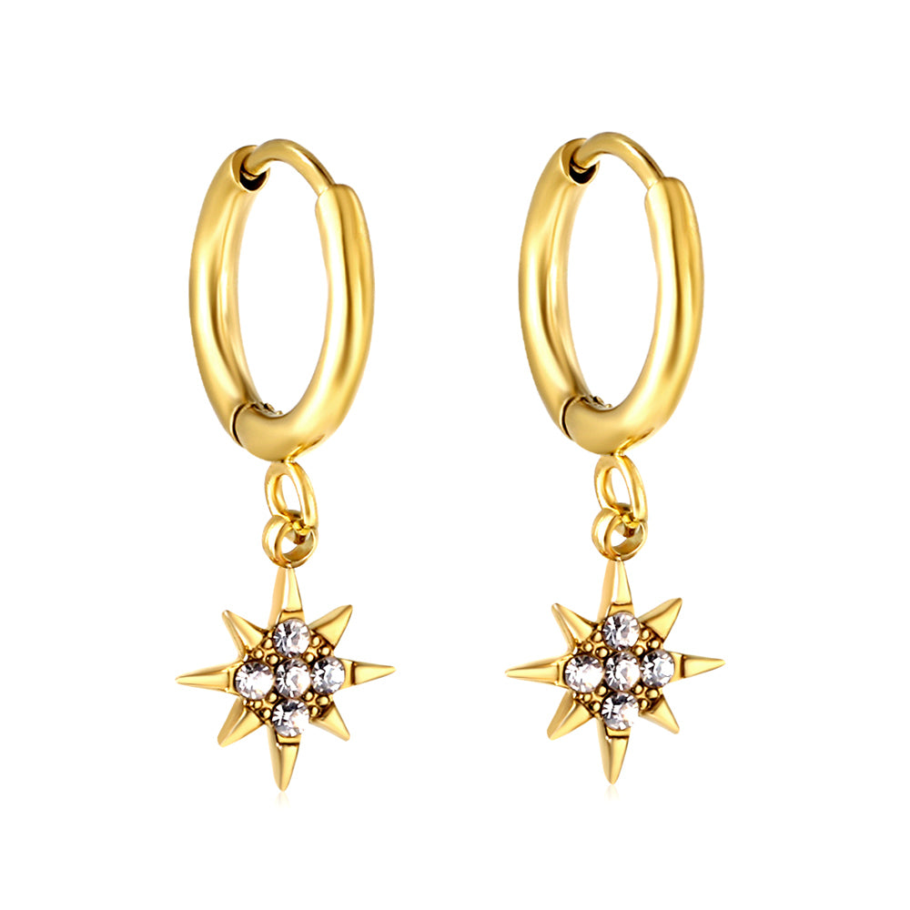 Wholesale 18K Gold Circles with Lucky Star White Diamond Hoop Earrings