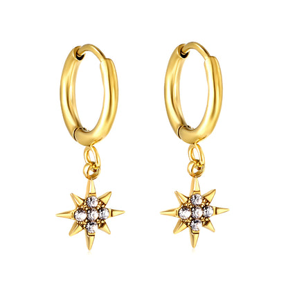 Wholesale 18K Gold Circles with Lucky Star White Diamond Hoop Earrings