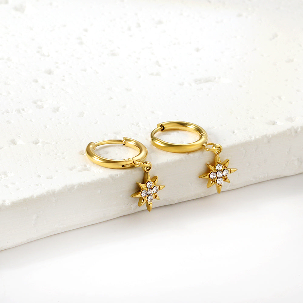 Wholesale 18K Gold Circles with Lucky Star White Diamond Hoop Earrings