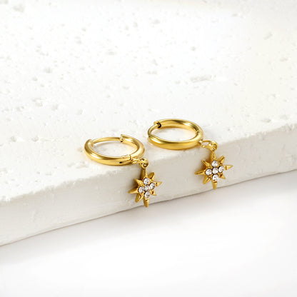 Wholesale 18K Gold Circles with Lucky Star White Diamond Hoop Earrings