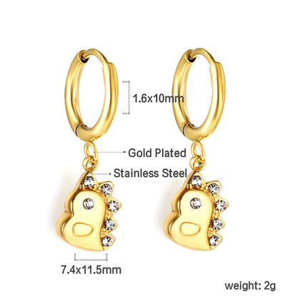 Wholesale 18K Gold Circle with Small Dinosaur White Diamond Stud Earrings