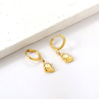 Wholesale 18K Gold Circle with Small Dinosaur White Diamond Stud Earrings