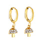 Wholesale Stainless Steel Circle with Mushroom White Diamonds Earrings