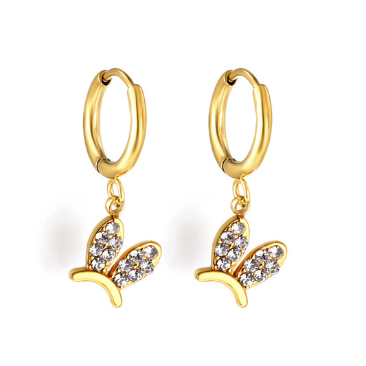 Wholesale 18K Gold Round Rabbit Headdress White Diamond Hoop Earrings - Exquisite and Beautiful