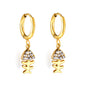 Wholesale Stainless Steel Circle with Fishbone White Diamond Hoop Earrings