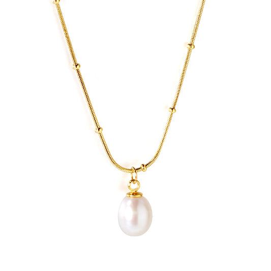 Wholesale Stainless Steel Gold Tone Single Pearl Necklace Minimalist Elegance