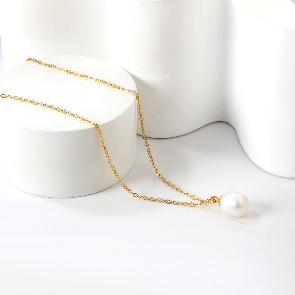 Wholesale Stainless Steel Chain with Pearl Pendant Elegant Style
