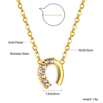 Wholesale Stainless Steel Horseshoe Pendant Necklace Zircon Embellished Fashionable Elegant Style