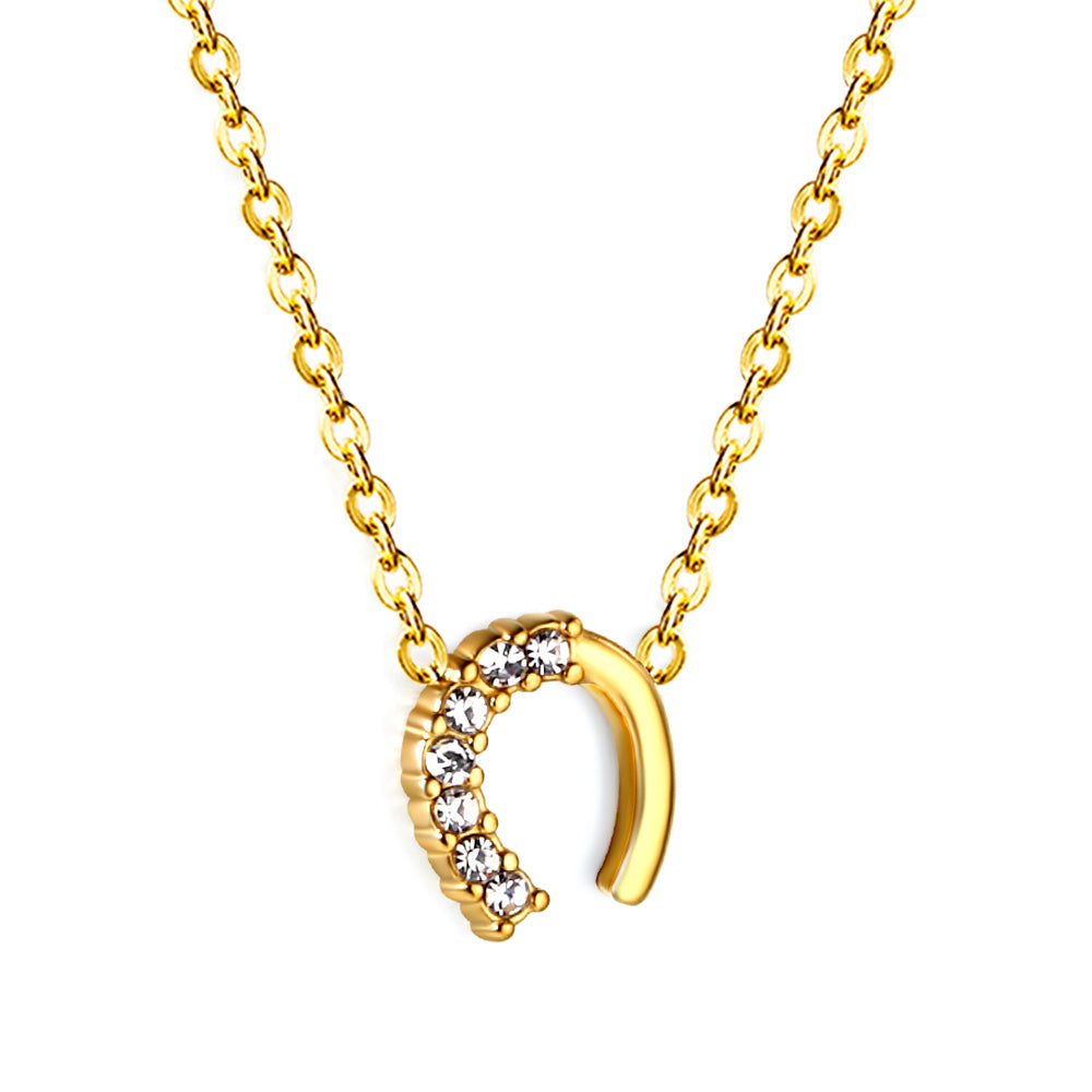 Wholesale Stainless Steel Horseshoe Pendant Necklace Zircon Embellished Fashionable Elegant Style