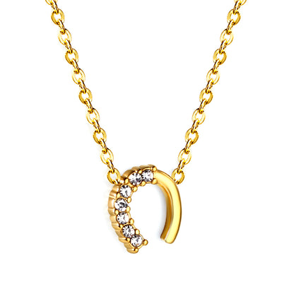Wholesale Stainless Steel Horseshoe Pendant Necklace Zircon Embellished Fashionable Elegant Style