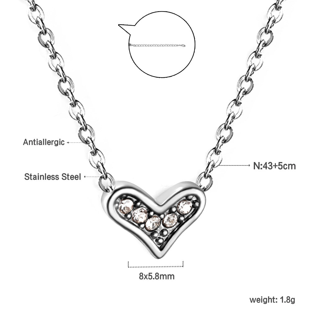 Bulk Stainless Steel Gold Tone Heart with Zircon Necklace Romantic Flair