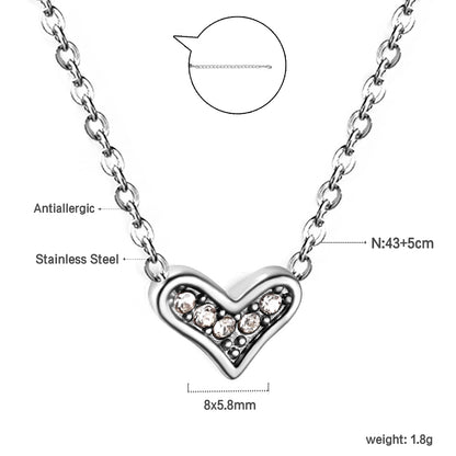 Bulk Stainless Steel Gold Tone Heart with Zircon Necklace Romantic Flair